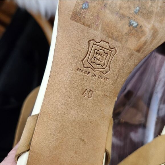 Pierre Hardy Cream/Tan Vtg Leather Ankle Wrap Block Heel Shoes Sz 40/9 - Picture 11 of 16